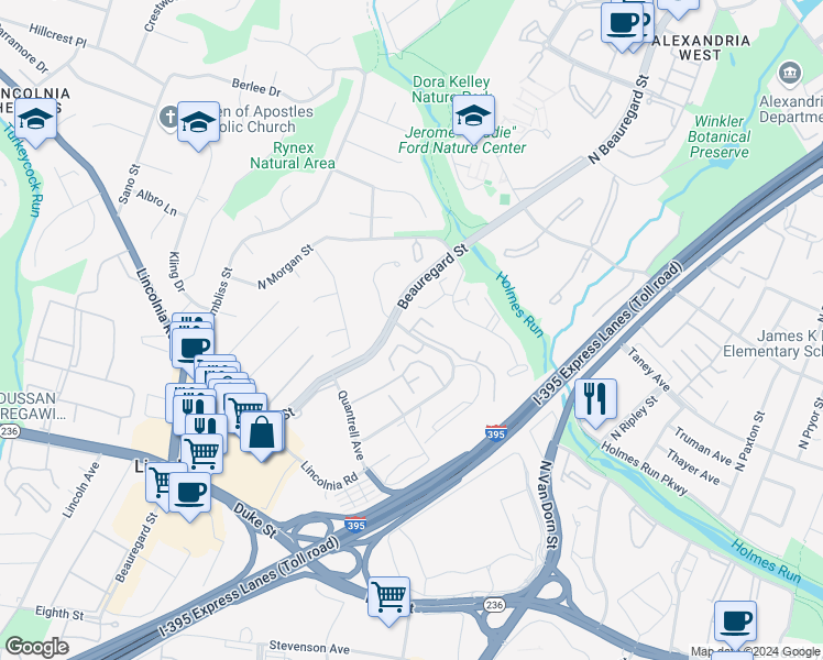 map of restaurants, bars, coffee shops, grocery stores, and more near 527 North Armistead Street in Alexandria