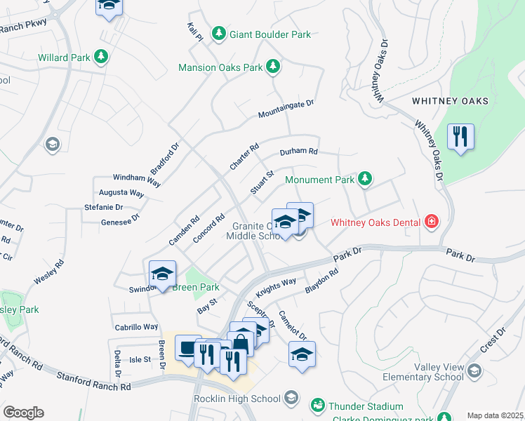 map of restaurants, bars, coffee shops, grocery stores, and more near 4905 Hartwick Court in Rocklin