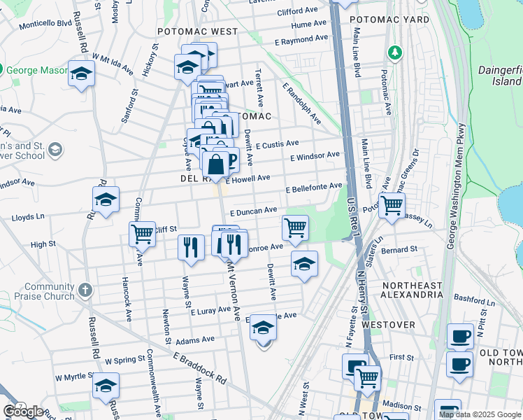 map of restaurants, bars, coffee shops, grocery stores, and more near 101 Independence Avenue Southeast in Washington