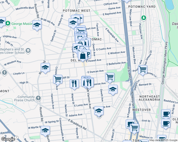 map of restaurants, bars, coffee shops, grocery stores, and more near 101 Independence Avenue Southeast in Washington