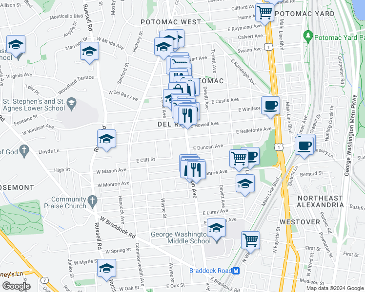 map of restaurants, bars, coffee shops, grocery stores, and more near 101 Independence Avenue Southeast in Washington