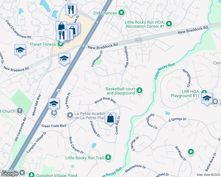 map of restaurants, bars, coffee shops, grocery stores, and more near 14063 Betsy Ross Lane in Centreville