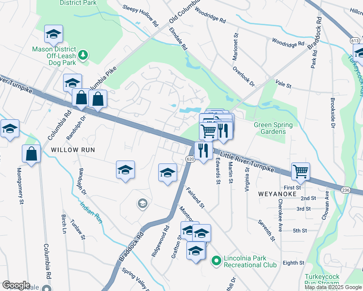 map of restaurants, bars, coffee shops, grocery stores, and more near 4712 Minor Circle in Alexandria