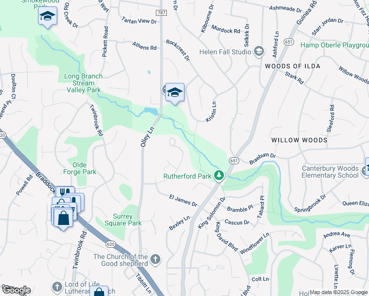 map of restaurants, bars, coffee shops, grocery stores, and more near 4629 Briar Patch Court in Fairfax