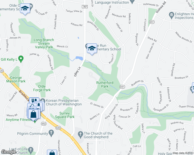 map of restaurants, bars, coffee shops, grocery stores, and more near 4629 Briar Patch Court in Fairfax