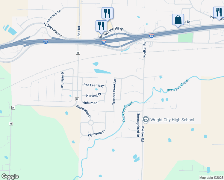 map of restaurants, bars, coffee shops, grocery stores, and more near 222 Red Leaf Way in Wright City