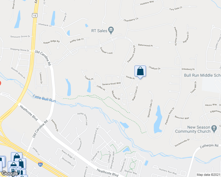 map of restaurants, bars, coffee shops, grocery stores, and more near 6128 Michener Drive in Haymarket