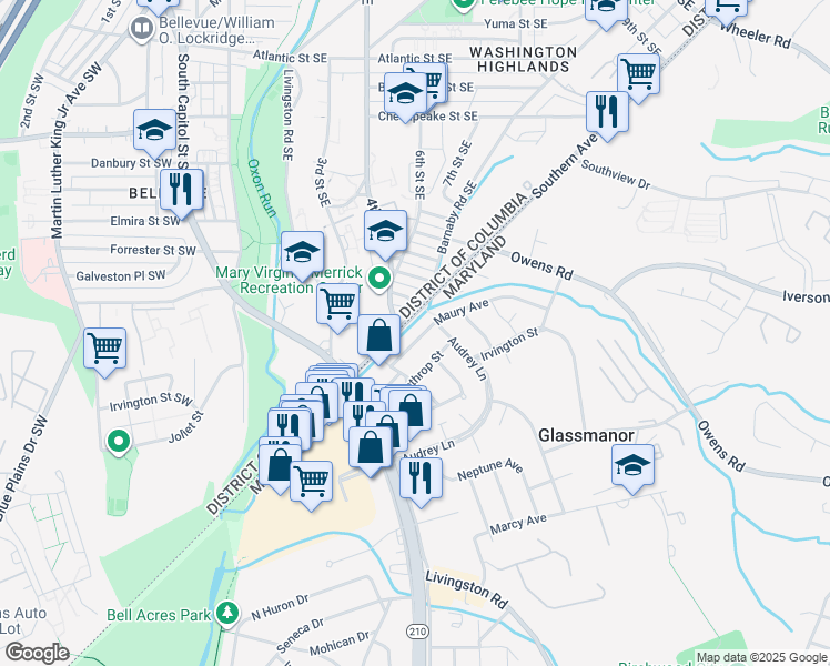 map of restaurants, bars, coffee shops, grocery stores, and more near 101 Independence Avenue Southeast in Washington