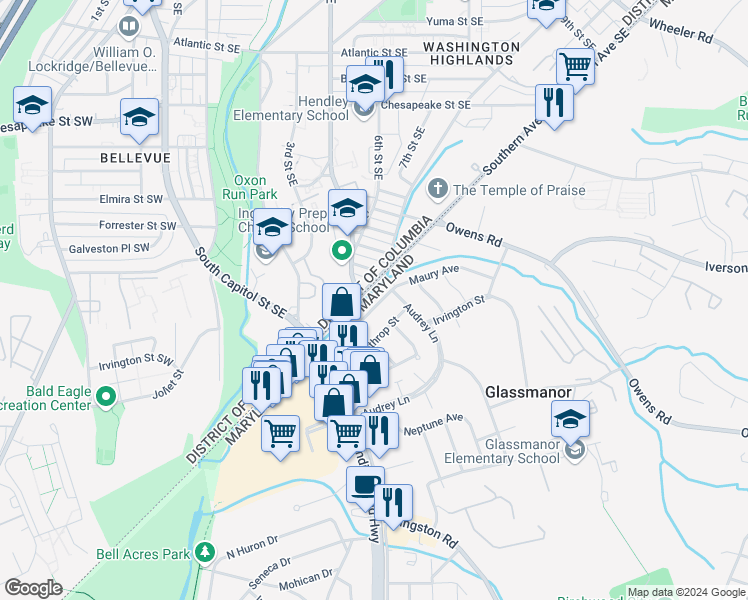 map of restaurants, bars, coffee shops, grocery stores, and more near 101 Independence Avenue Southeast in Washington