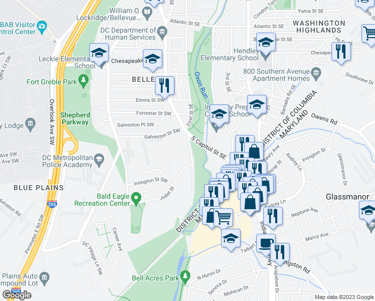 map of restaurants, bars, coffee shops, grocery stores, and more near 101 Independence Avenue Southeast in Washington