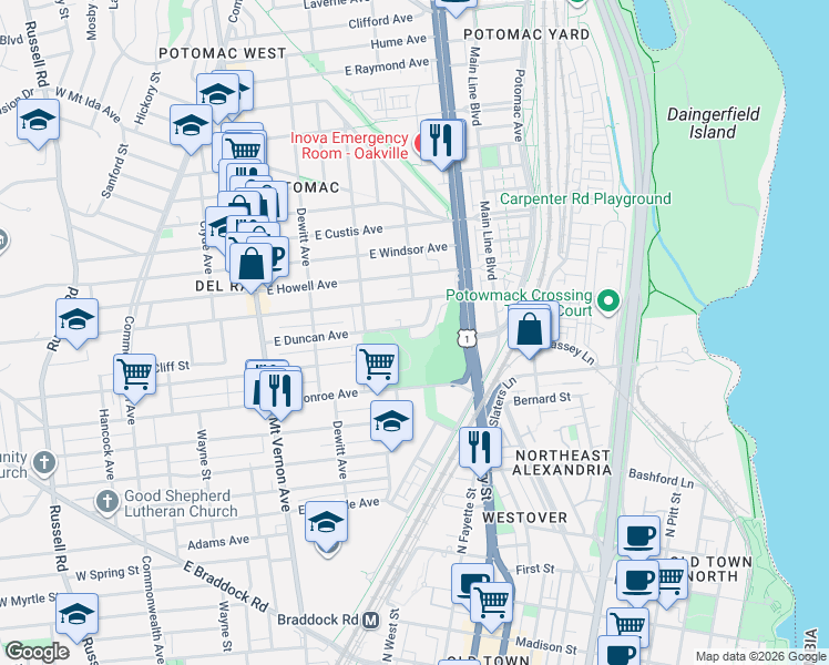 map of restaurants, bars, coffee shops, grocery stores, and more near 101 Independence Avenue Southeast in Washington