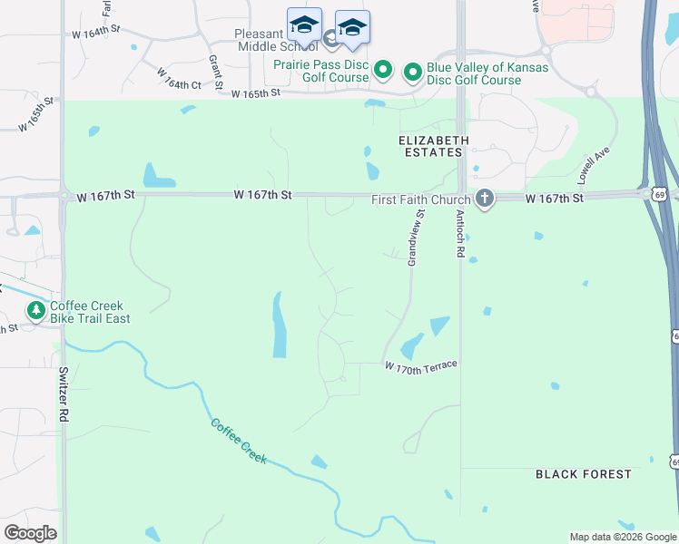 map of restaurants, bars, coffee shops, grocery stores, and more near 9025 West 168th Street in Stilwell