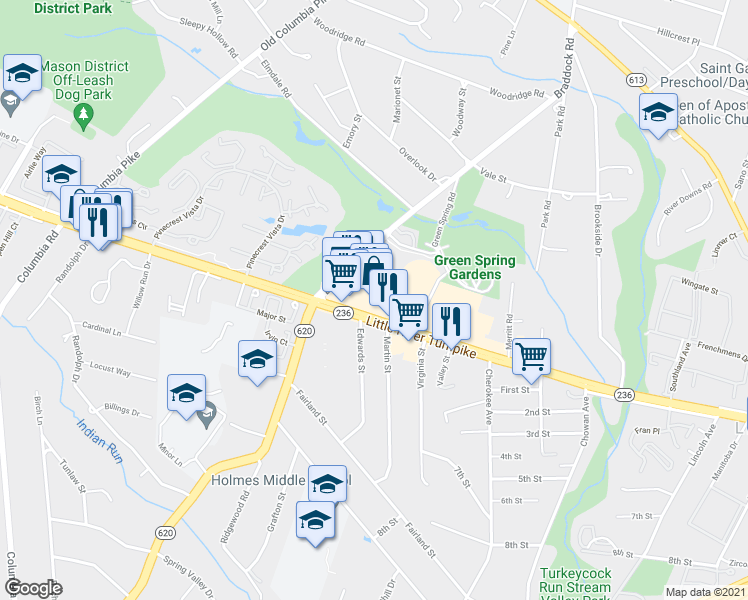 map of restaurants, bars, coffee shops, grocery stores, and more near 6546 Little River Turnpike in Lincolnia