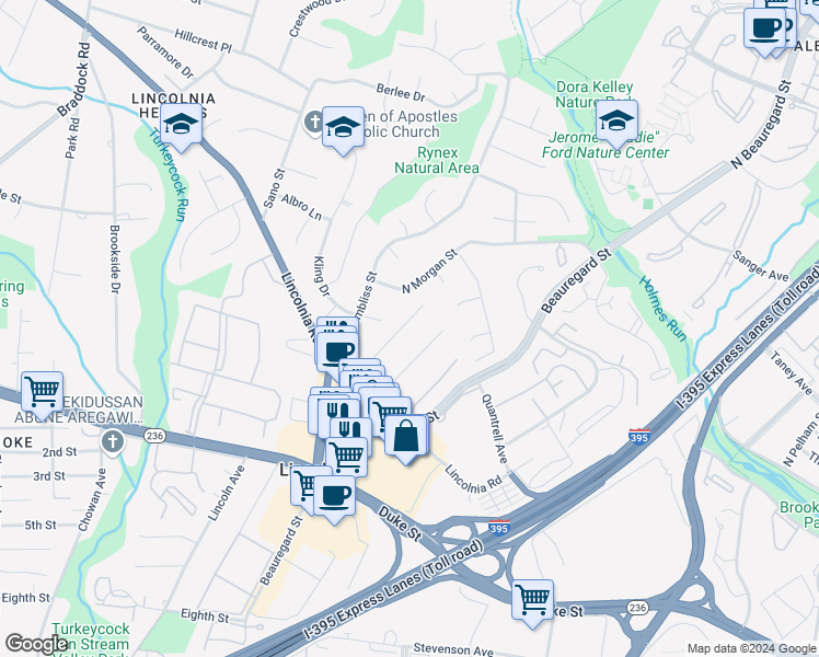 map of restaurants, bars, coffee shops, grocery stores, and more near 4607 Deming Avenue in Alexandria
