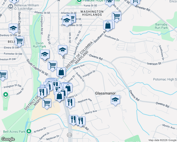 map of restaurants, bars, coffee shops, grocery stores, and more near 101 Independence Avenue Southeast in Washington