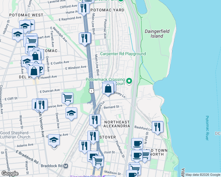 map of restaurants, bars, coffee shops, grocery stores, and more near 101 Independence Avenue Southeast in Washington