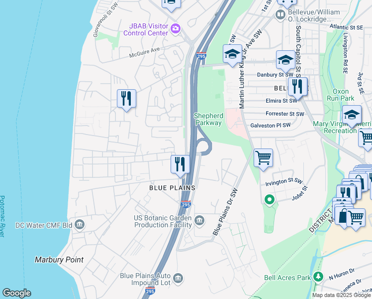 map of restaurants, bars, coffee shops, grocery stores, and more near 101 Independence Avenue Southeast in Washington