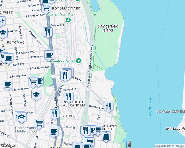 map of restaurants, bars, coffee shops, grocery stores, and more near 101 Independence Avenue Southeast in Washington