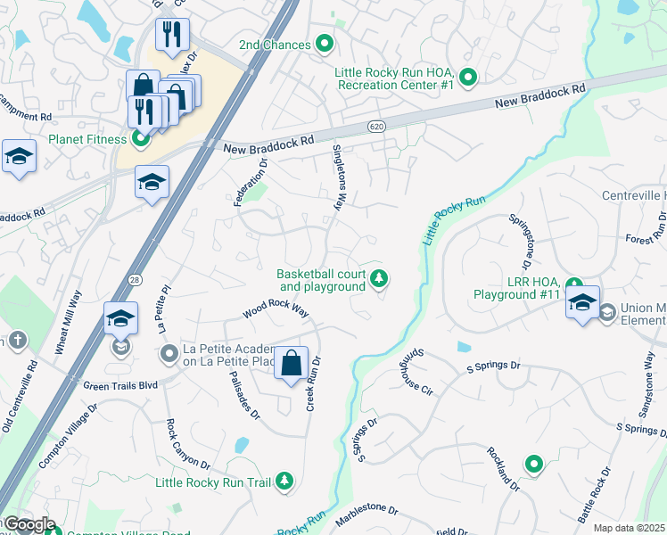 map of restaurants, bars, coffee shops, grocery stores, and more near 6309 Littlefield Court in Centreville
