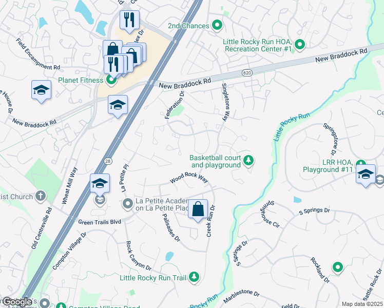 map of restaurants, bars, coffee shops, grocery stores, and more near 14079 Betsy Ross Lane in Centreville