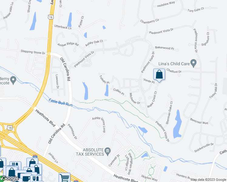 map of restaurants, bars, coffee shops, grocery stores, and more near 6312 Cullen Place in Haymarket