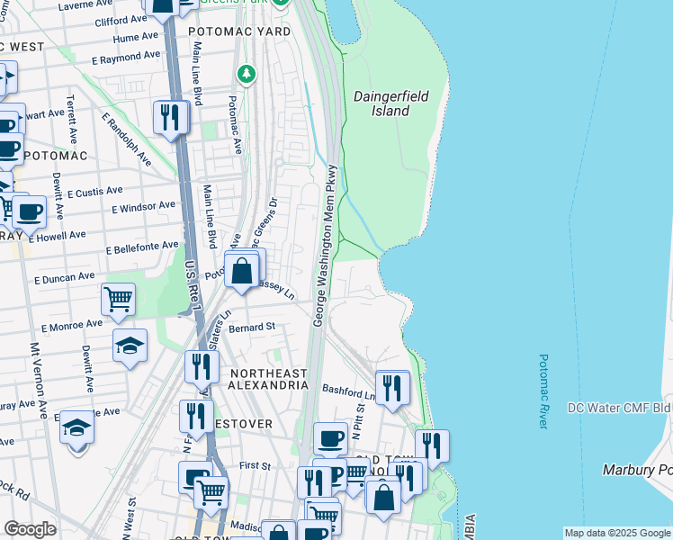 map of restaurants, bars, coffee shops, grocery stores, and more near 101 Independence Avenue Southeast in Washington