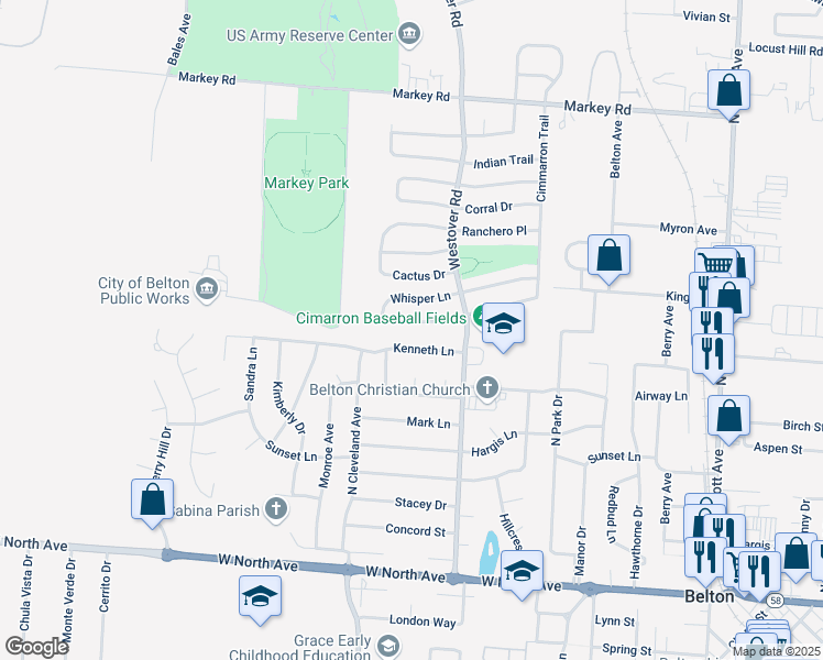 map of restaurants, bars, coffee shops, grocery stores, and more near 516 Shawn Drive in Belton