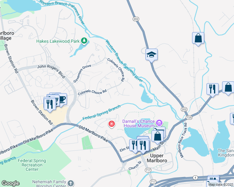 map of restaurants, bars, coffee shops, grocery stores, and more near 4911 Colonel Contee Place in Upper Marlboro