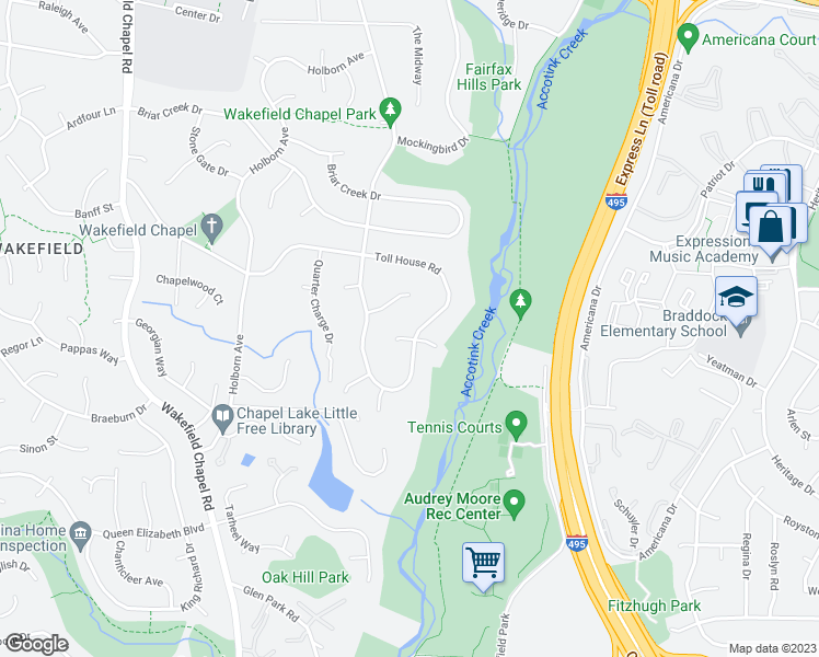 map of restaurants, bars, coffee shops, grocery stores, and more near 8206 Light Horse Court in Annandale