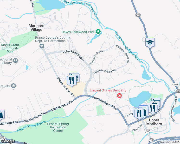 map of restaurants, bars, coffee shops, grocery stores, and more near 13914 Courtland Lane in Upper Marlboro