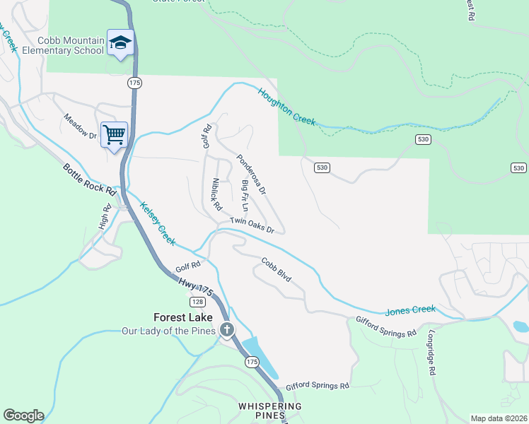 map of restaurants, bars, coffee shops, grocery stores, and more near 16361 Manzanita Court in Cobb