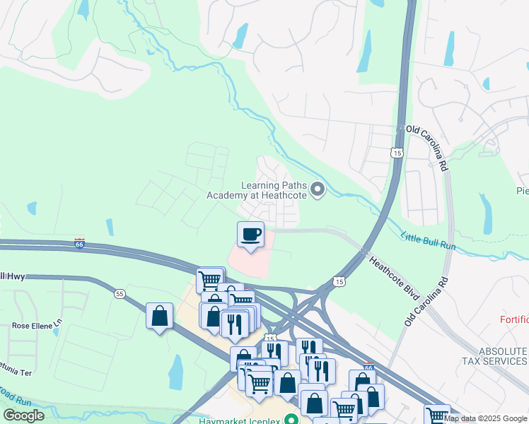 map of restaurants, bars, coffee shops, grocery stores, and more near 15379 Rosemont Manor Drive in Haymarket