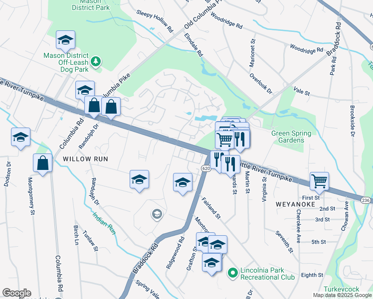 map of restaurants, bars, coffee shops, grocery stores, and more near 4720 Minor Circle in Alexandria