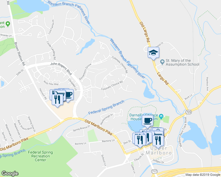 map of restaurants, bars, coffee shops, grocery stores, and more near 4901 Colonel Beall Place in Upper Marlboro