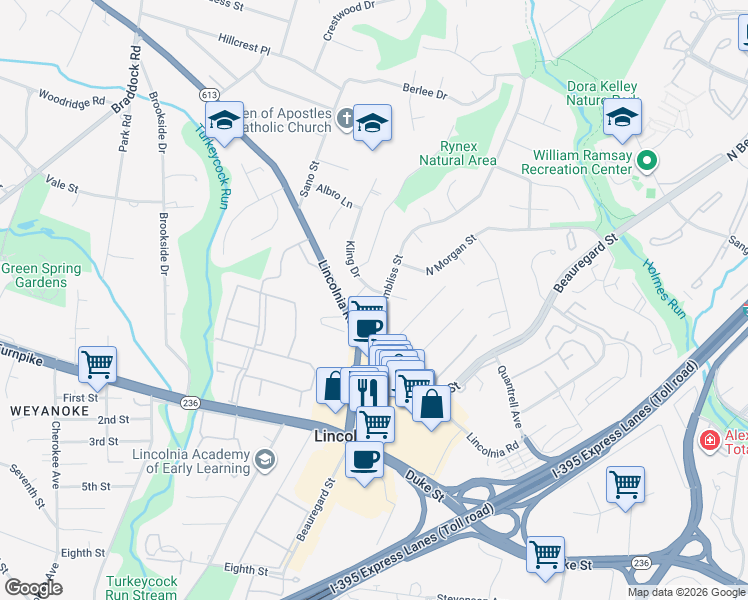map of restaurants, bars, coffee shops, grocery stores, and more near 4614 North Chambliss Street in Alexandria