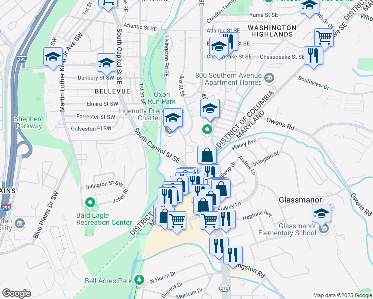 map of restaurants, bars, coffee shops, grocery stores, and more near 101 Independence Avenue Southeast in Washington