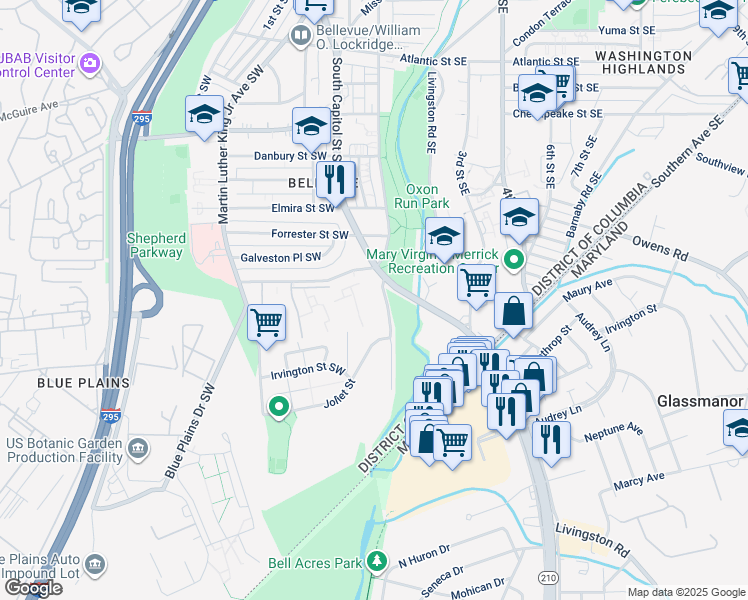 map of restaurants, bars, coffee shops, grocery stores, and more near 101 Independence Avenue Southeast in Washington