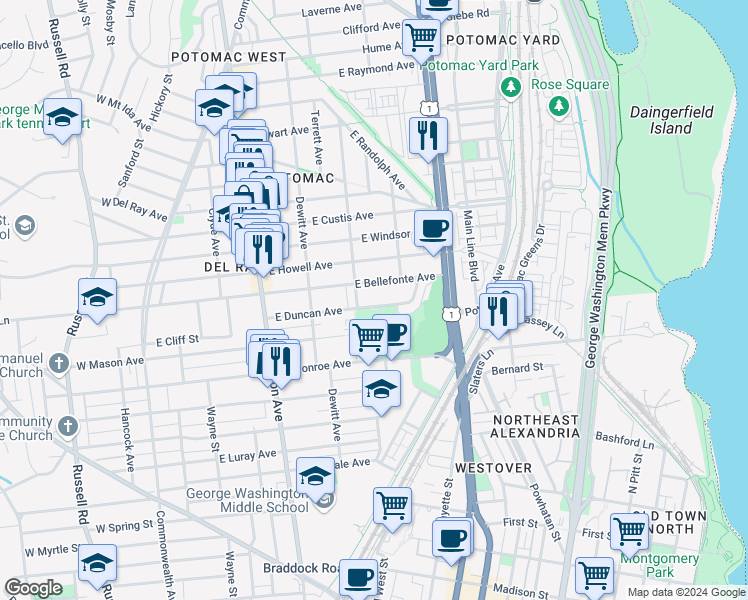 map of restaurants, bars, coffee shops, grocery stores, and more near 101 Independence Avenue Southeast in Washington