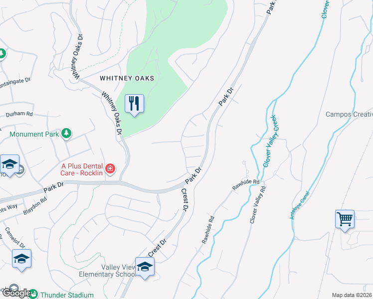 map of restaurants, bars, coffee shops, grocery stores, and more near 4205 Coldwater Drive in Rocklin
