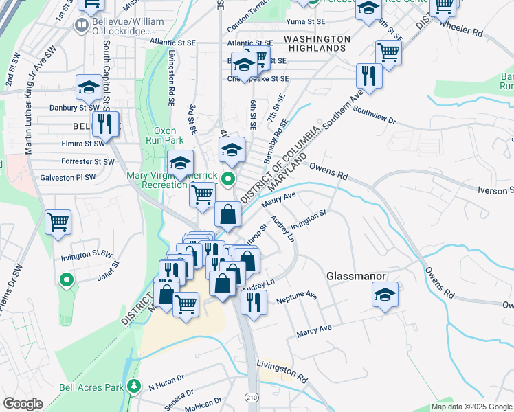 map of restaurants, bars, coffee shops, grocery stores, and more near 646 Maury Avenue in Oxon Hill