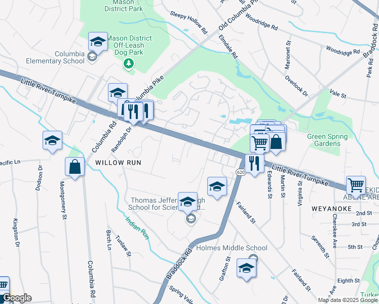 map of restaurants, bars, coffee shops, grocery stores, and more near 4617 Mayhunt Court in Alexandria