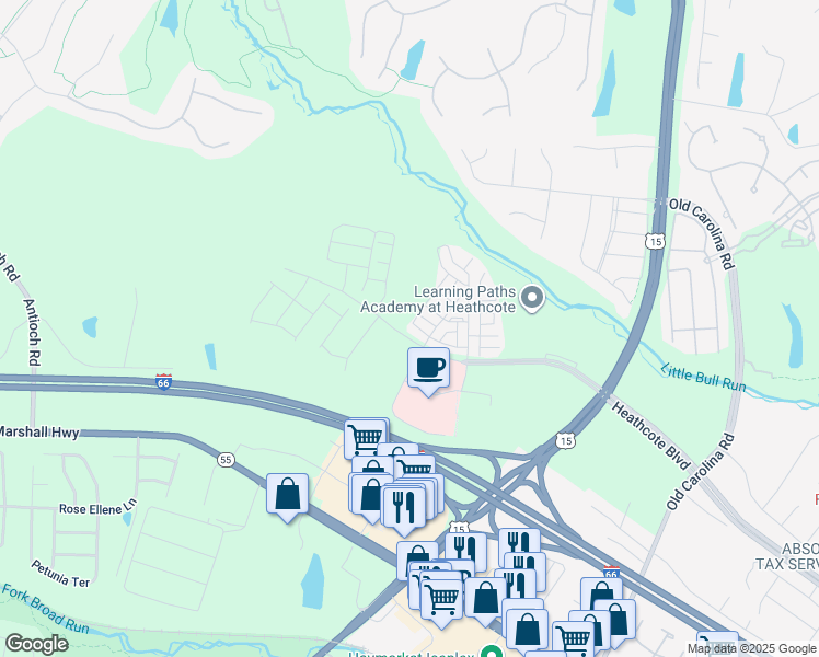 map of restaurants, bars, coffee shops, grocery stores, and more near 15392 Rosemont Manor Drive in Haymarket