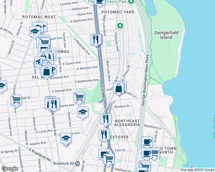 map of restaurants, bars, coffee shops, grocery stores, and more near 101 Independence Avenue Southeast in Washington