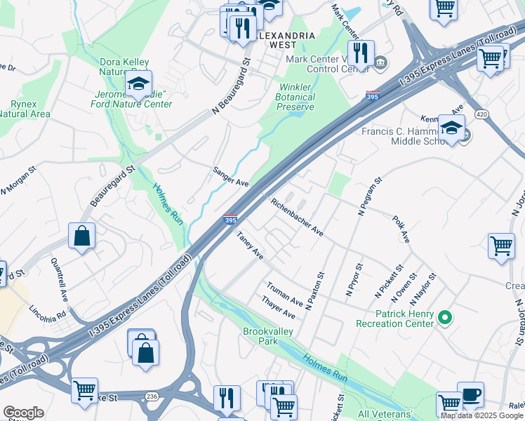 map of restaurants, bars, coffee shops, grocery stores, and more near 935 North Van Dorn Street in Alexandria
