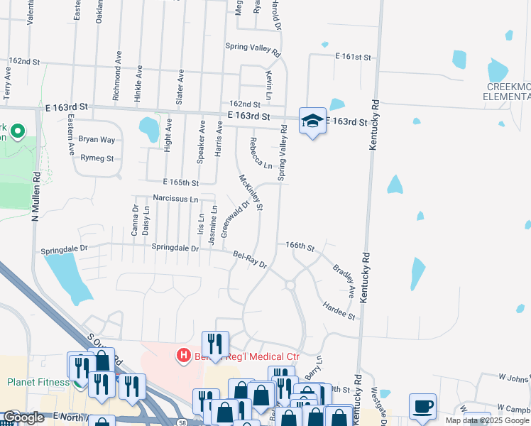 map of restaurants, bars, coffee shops, grocery stores, and more near 16509 McKinley Street in Belton
