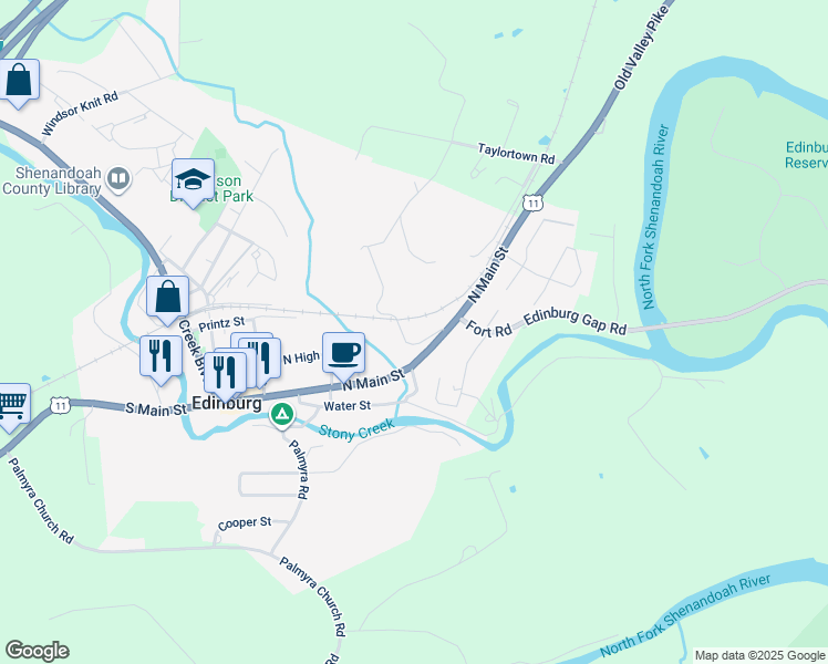 map of restaurants, bars, coffee shops, grocery stores, and more near 108 Winifred Street in Edinburg