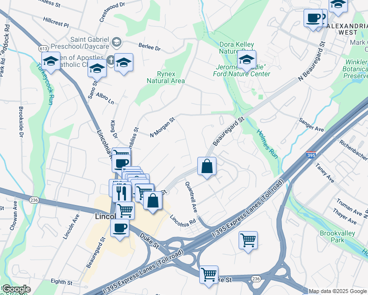 map of restaurants, bars, coffee shops, grocery stores, and more near 818 North Ashton Street in Alexandria