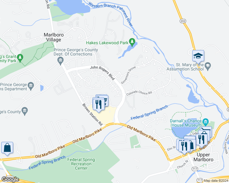 map of restaurants, bars, coffee shops, grocery stores, and more near 13809 Ascott Drive in Upper Marlboro