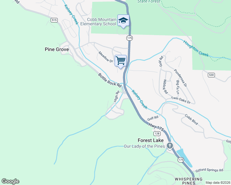 map of restaurants, bars, coffee shops, grocery stores, and more near 16425 High Road in Cobb