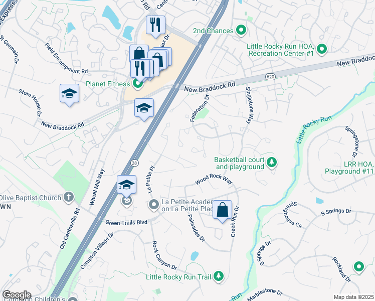 map of restaurants, bars, coffee shops, grocery stores, and more near 6356 Generals Court in Centreville